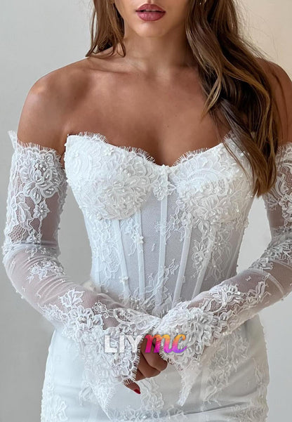 Swetheart Long Sleeves Lace Appliques Mermaid Wedding Dress