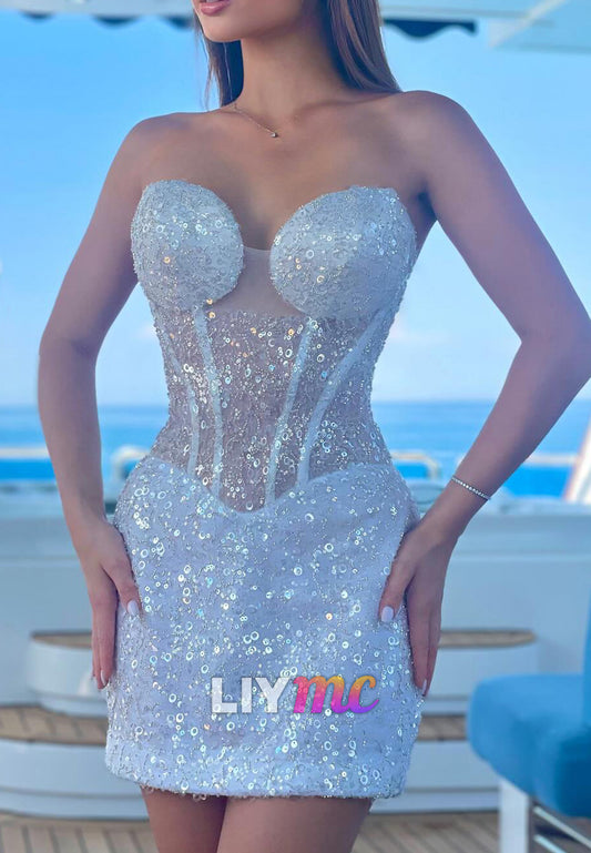 Sweetheart Sheer Beaded Embroidery Sheath Party Homecoming Dress