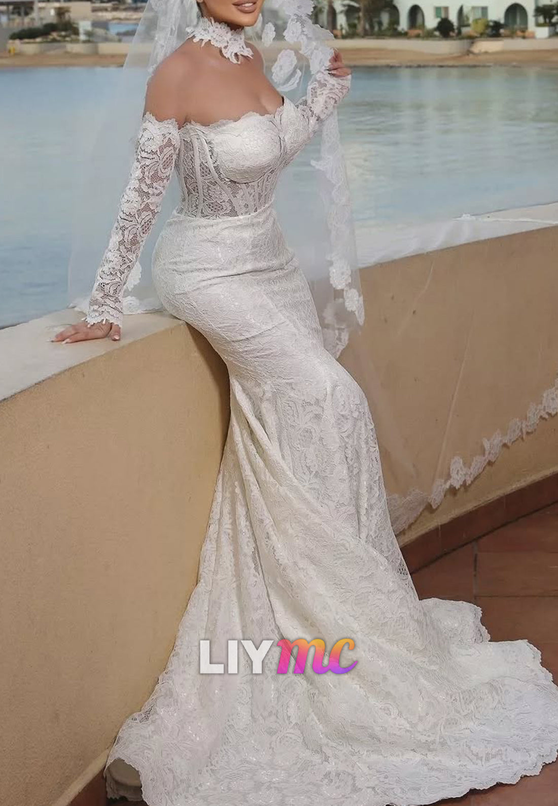 Sweetheart Strapless Lace Appliques Mermaid Wedding Dress