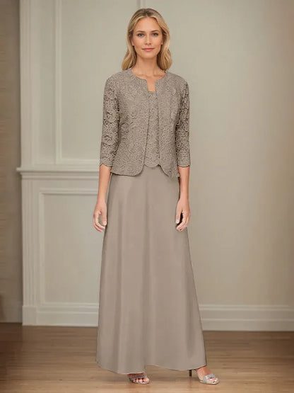 Glitter Lace & Satin Skirt Jacket Dress with Open Jacket