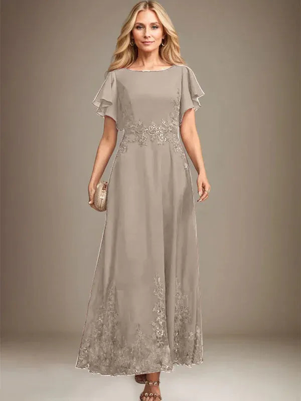 A-line Scoop Ankle-Length Lace Chiffon Mother of the Bride Dress With Sequins