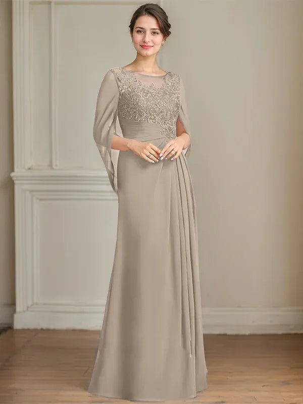 A-Line/Princess Scoop Floor-Length Mother of the Bride Dresses with Pleated & Sequins