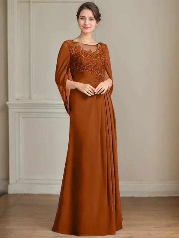 A-Line/Princess Scoop Floor-Length Mother of the Bride Dresses with Pleated & Sequins
