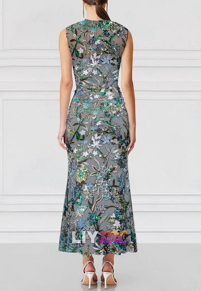 Trumpet Cocktail Dresses Embroidered Elegant Formal Wedding Guest Floor Length Sleeveless