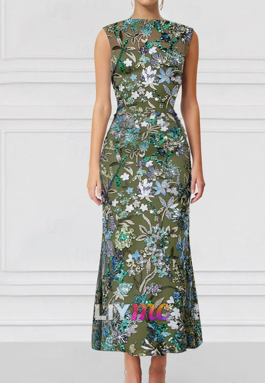 Trumpet Cocktail Dresses Embroidered Elegant Formal Wedding Guest Floor Length Sleeveless
