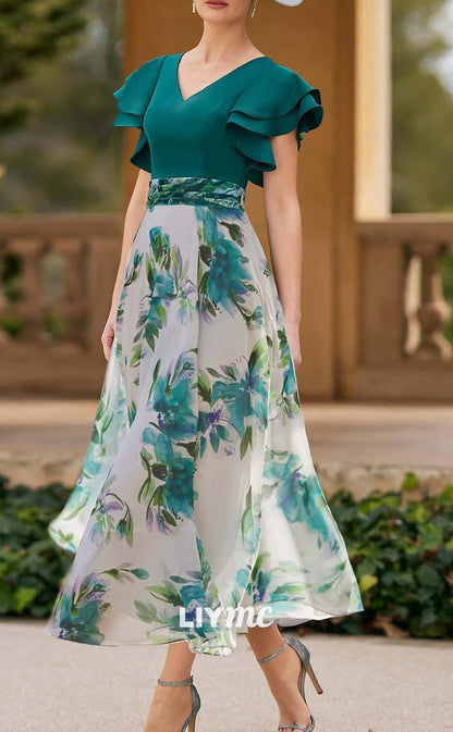 M1073 Trumpet Mother of the Bride Dress Elegant Party V Neck