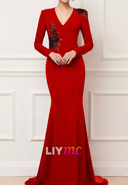 Trumpet Sweep Train Prom Dresses Evening Gown Ball Gown Formal Dress