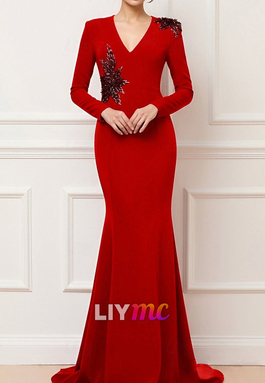 Trumpet Sweep Train Prom Dresses Evening Gown Ball Gown Formal Dress