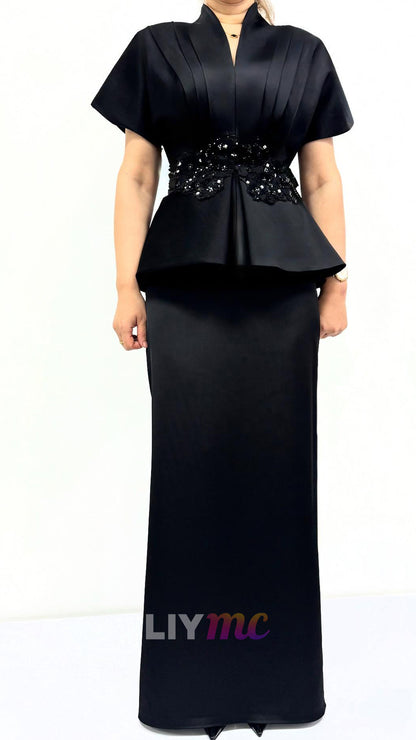 Two Piece Appliques V-Neck Short Sleeves Sheath Mother of Bride Dress