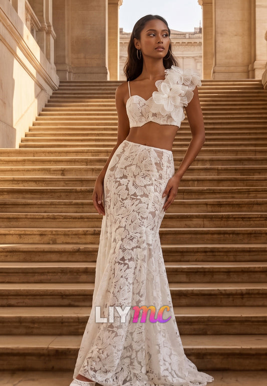 Two Pieces Lace Appliques Beach Mermaid Wedding Dress