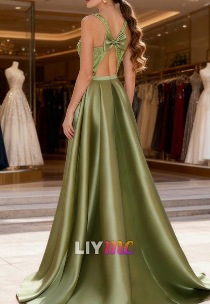 V-Neck Appliques Beaded Sheath Straps Mother of Bride Dress