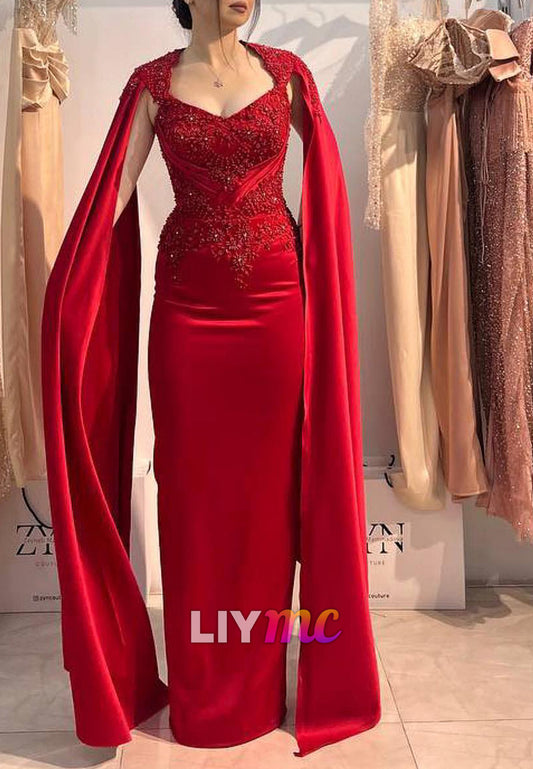 V-Neck Appliques Fitted Sleeveless Sheath Evening Dress