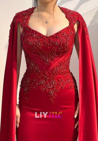 V-Neck Appliques Fitted Sleeveless Sheath Evening Dress