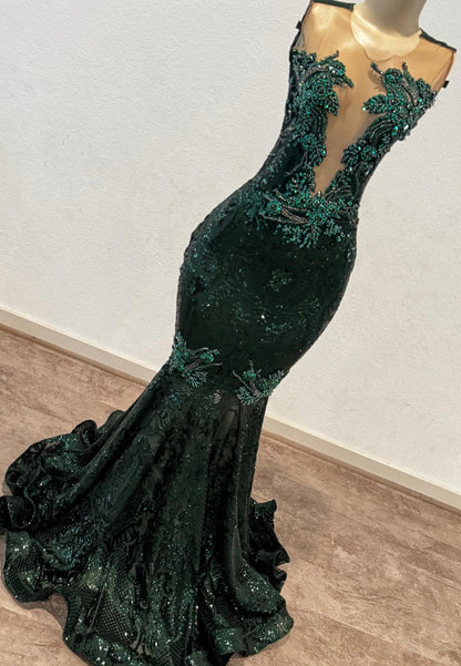V-Neck Beaded Appliques Mermaid Prom Dress for Black Girls