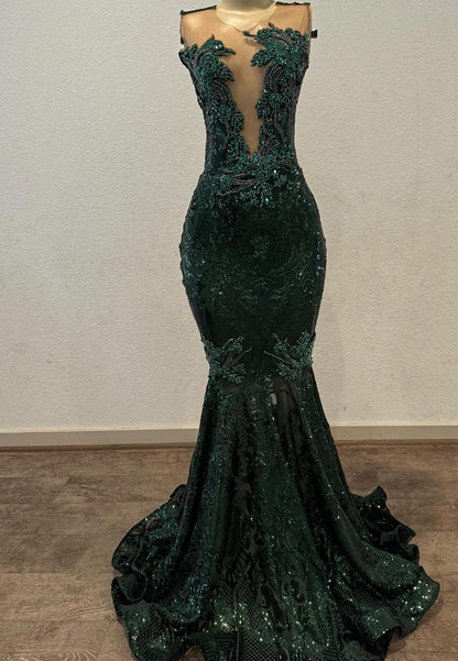 V-Neck Beaded Appliques Mermaid Prom Dress for Black Girls