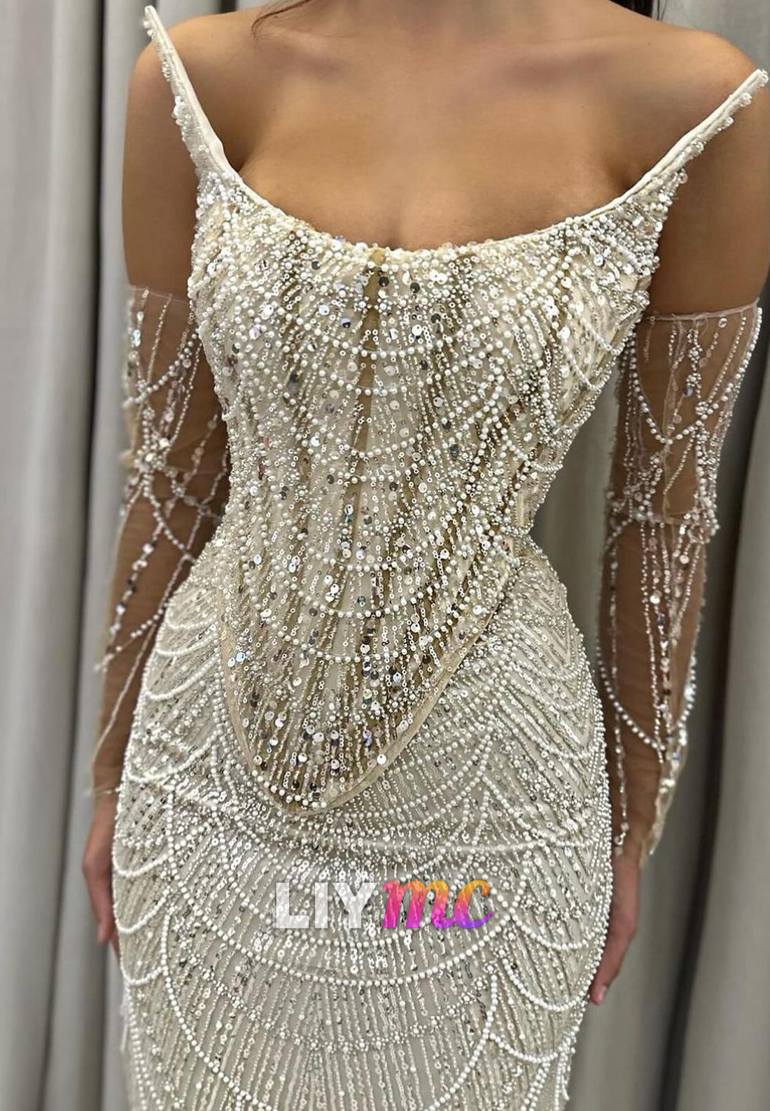 V-Neck Beaded Embroidery Mermaid Prom Dress