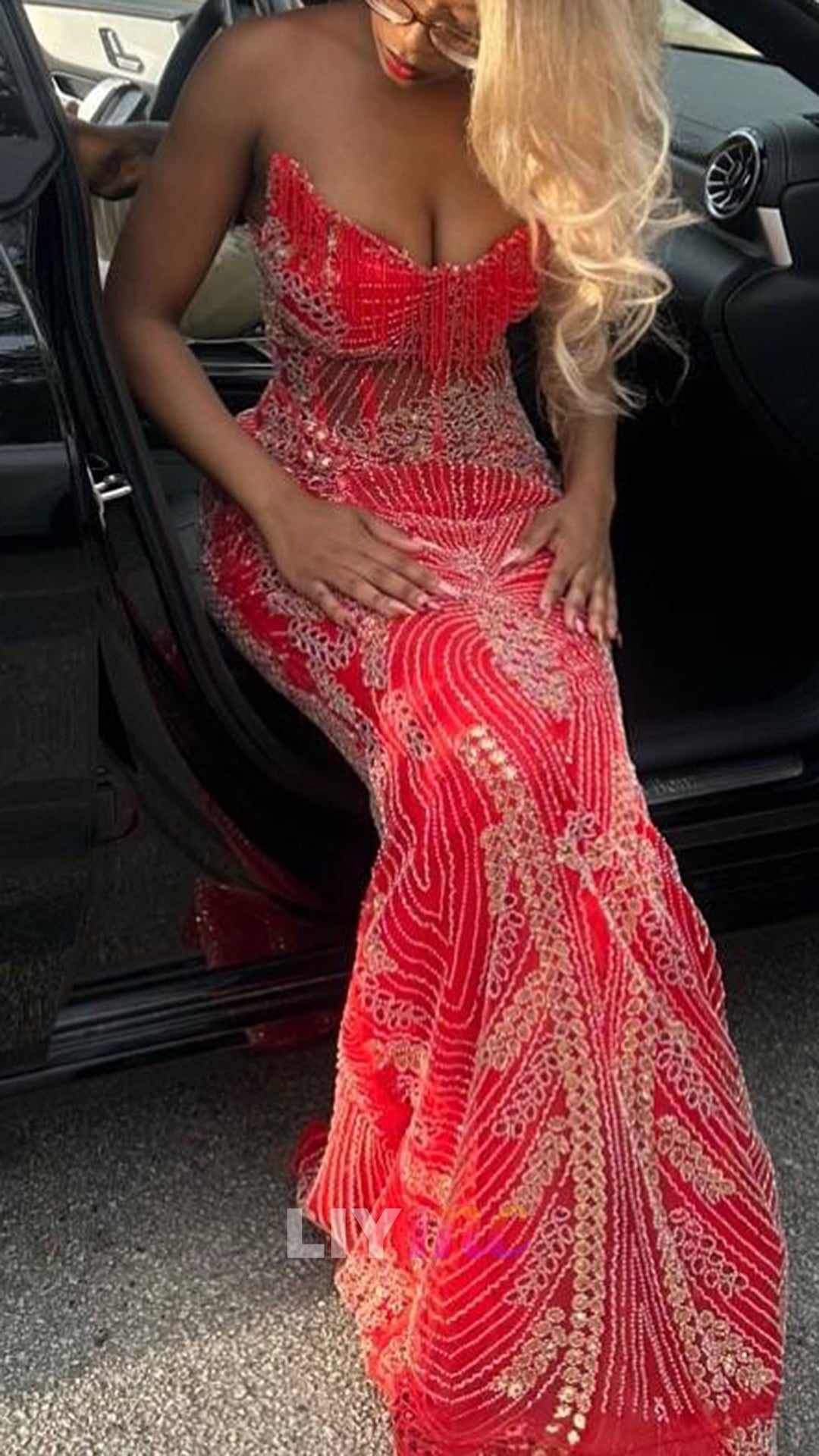 V-Neck Beaded Embroidery Mermaid Prom Dress