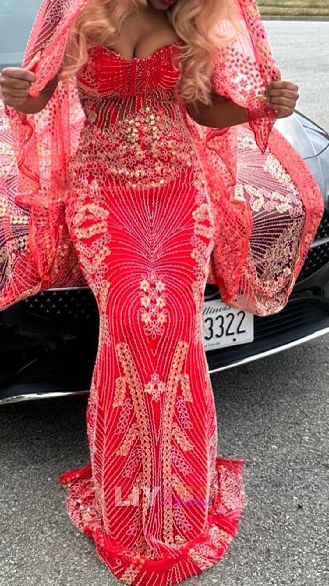 V-Neck Beaded Embroidery Mermaid Prom Dress