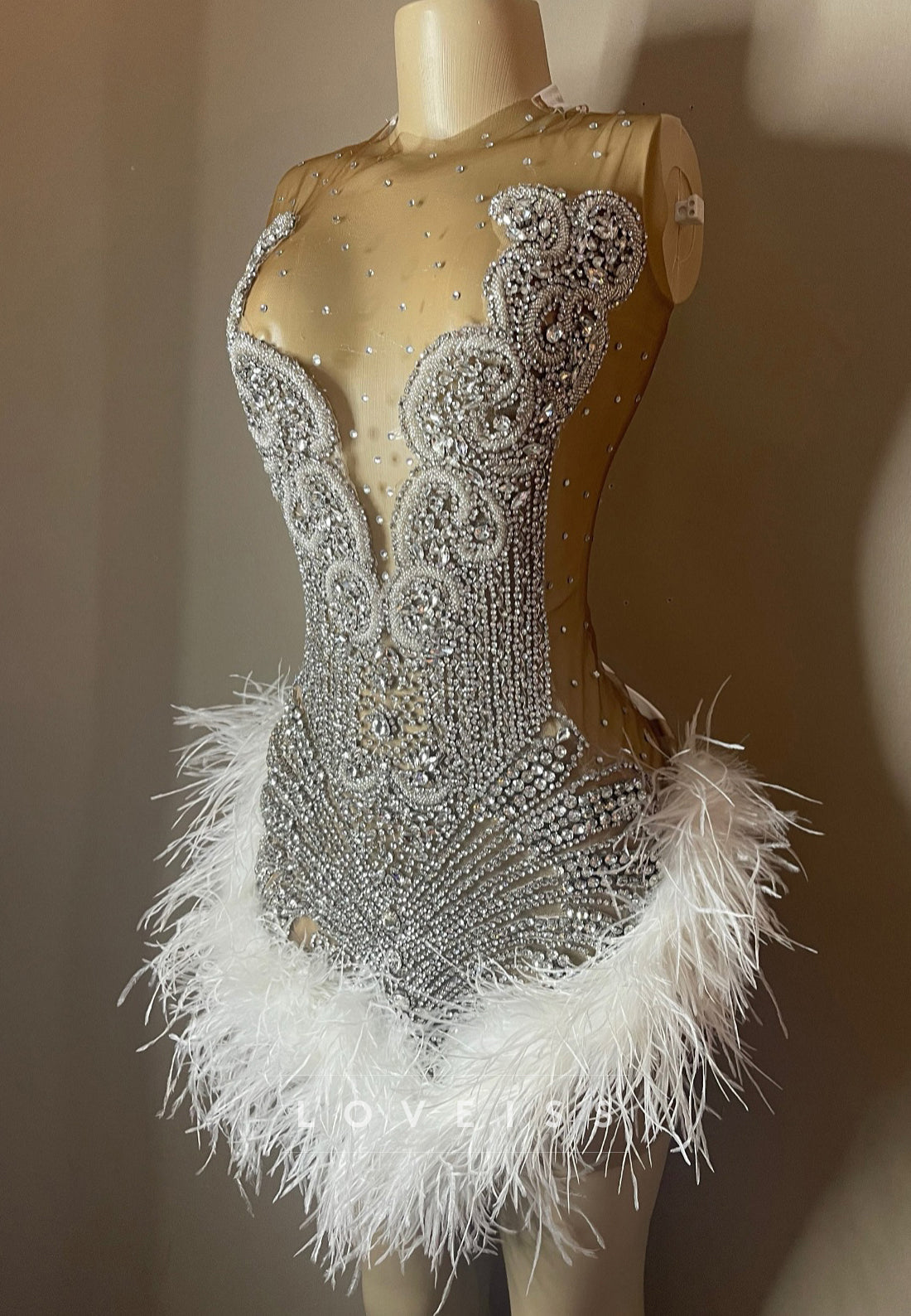 V-Neck Beaded Feathered Sheath Homecoming Dress for Black Girls