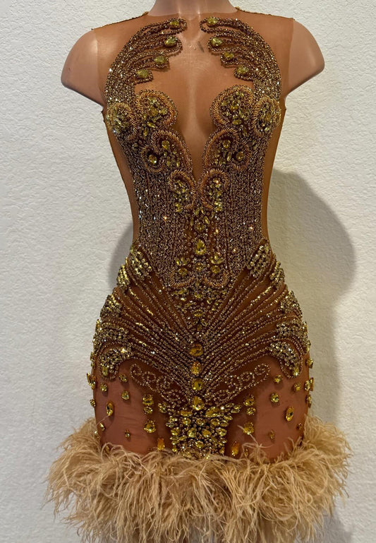 V-Neck Beaded Feathered Sparkly Sheer Short Prom Dress for Black Girls