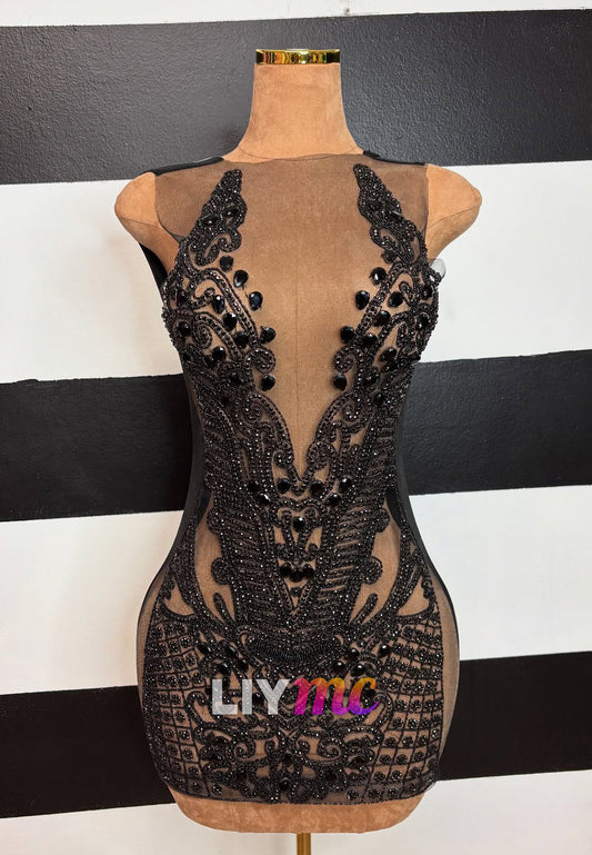 V-Neck Beaded Fitted Sheath Party Homeecoming Dress for Black Girls
