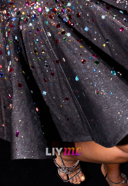 V-Neck Beaded Sparkly A-Line Short Party Homecoming Dress