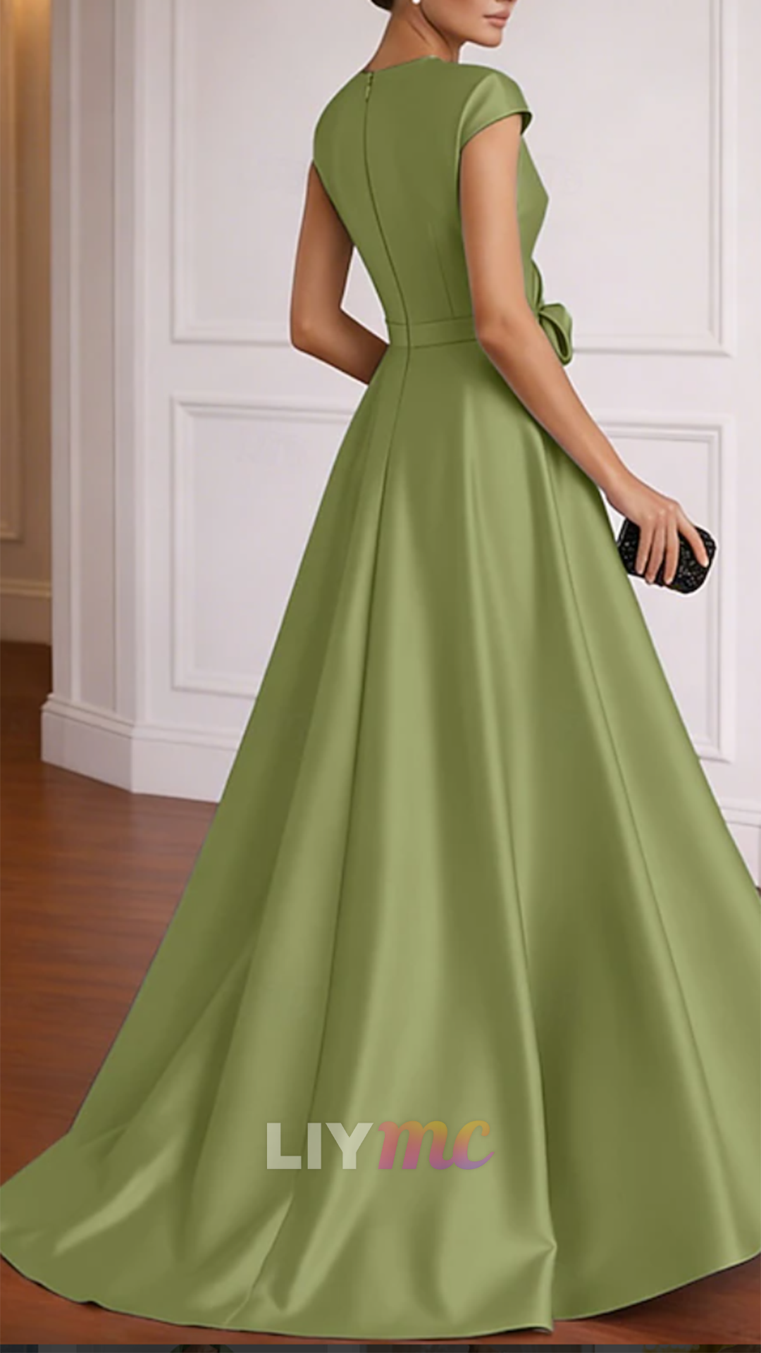 V-Neck Cap Sleeves Sequins Appliques Mermaid Mother of Bride Dress