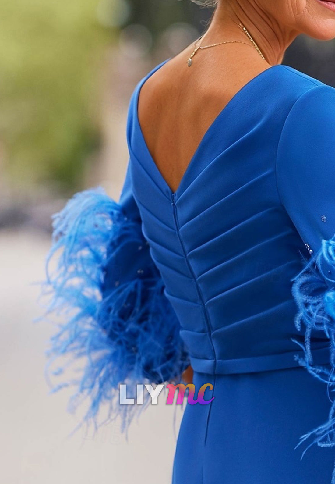 V-Neck Feathered Sleeves Mother of Bride Jumpsuits