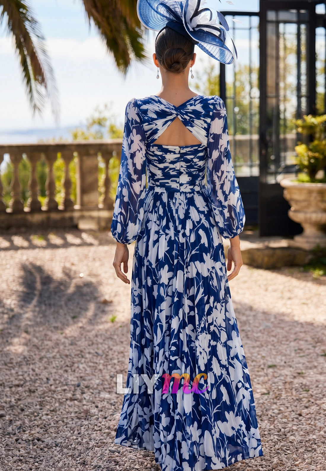 V-Neck Floral Printed Pleated A-Line Summer Mother of Bride Dress