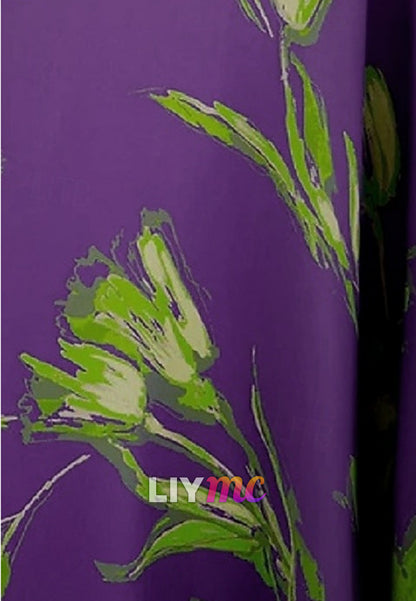 V-Neck Floral Printed Satin A-Line Mother of Bride Dress