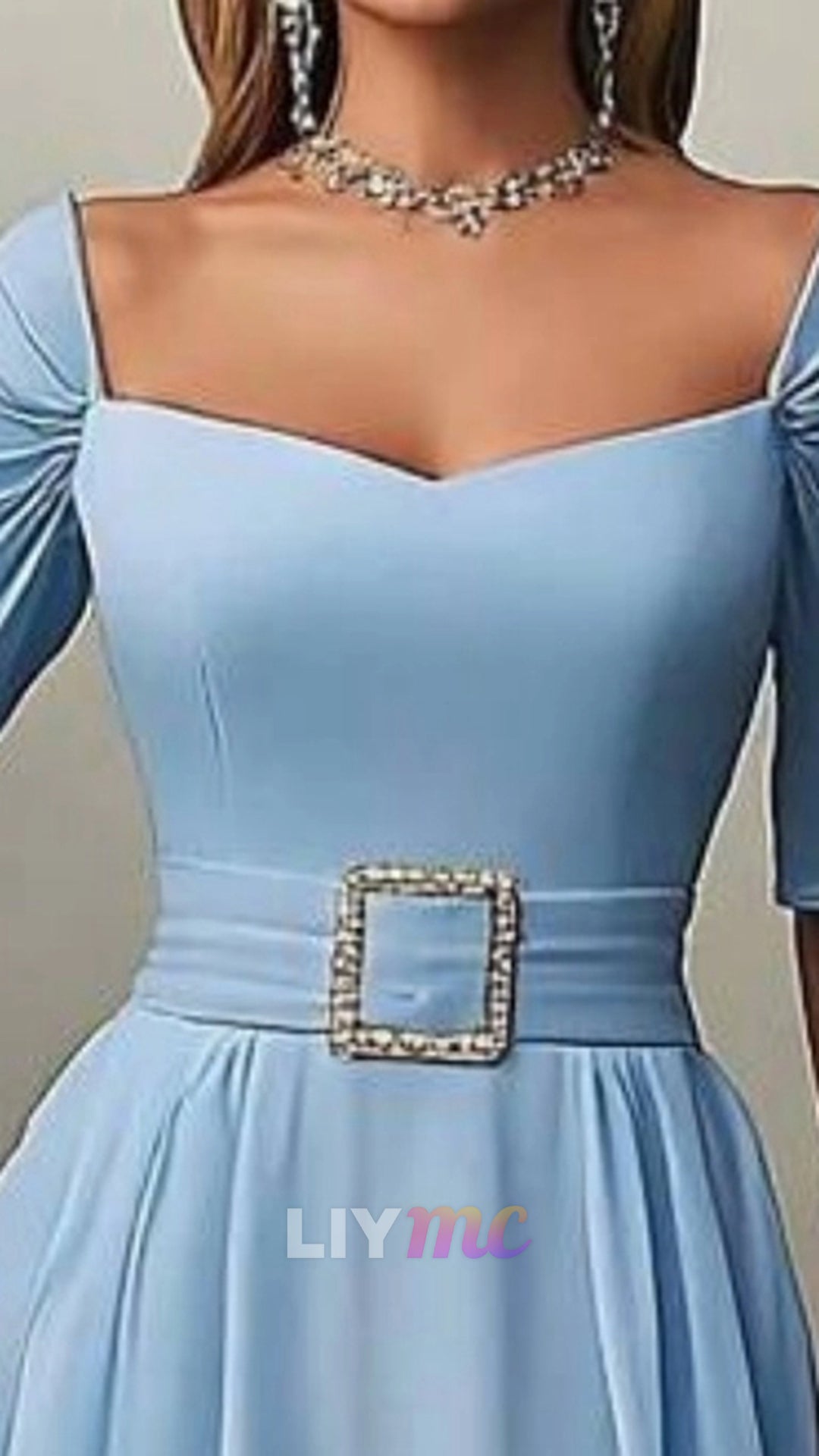 V-Neck Half Sleeves A-Line Wedding Guest Dress