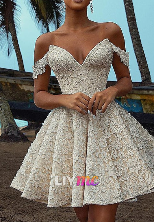 V-Neck Lace Appliques Sleeveless A-Line Short Wedding Dress