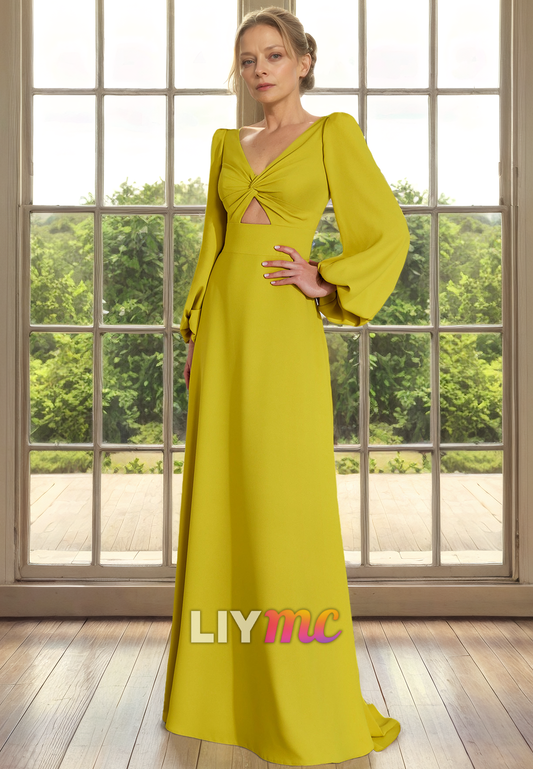 V-Neck Long Sleeves A-Line Mother of Bride Dress Cocktail Dress