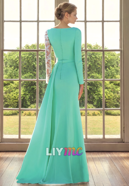 V-Neck Long Sleeves Appliques High Slit Mother of Bride Dress Cocktail Dress