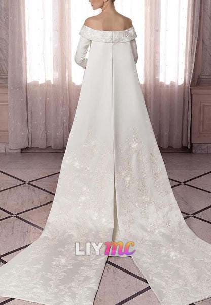 V-Neck Long Sleeves Appliques Mermaid Wedding Dress