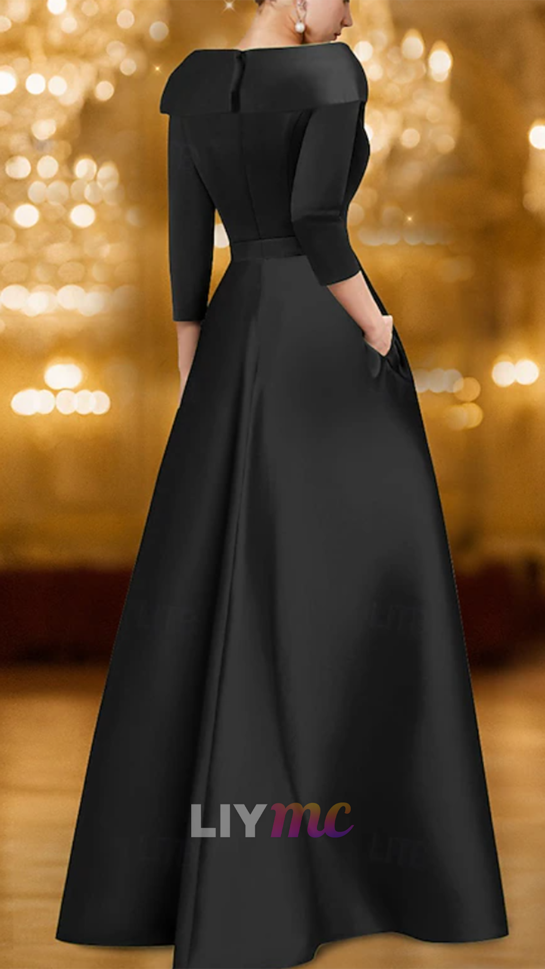V-Neck Long Sleeves Beaded Embroidery Satin Mother of Bride Dress