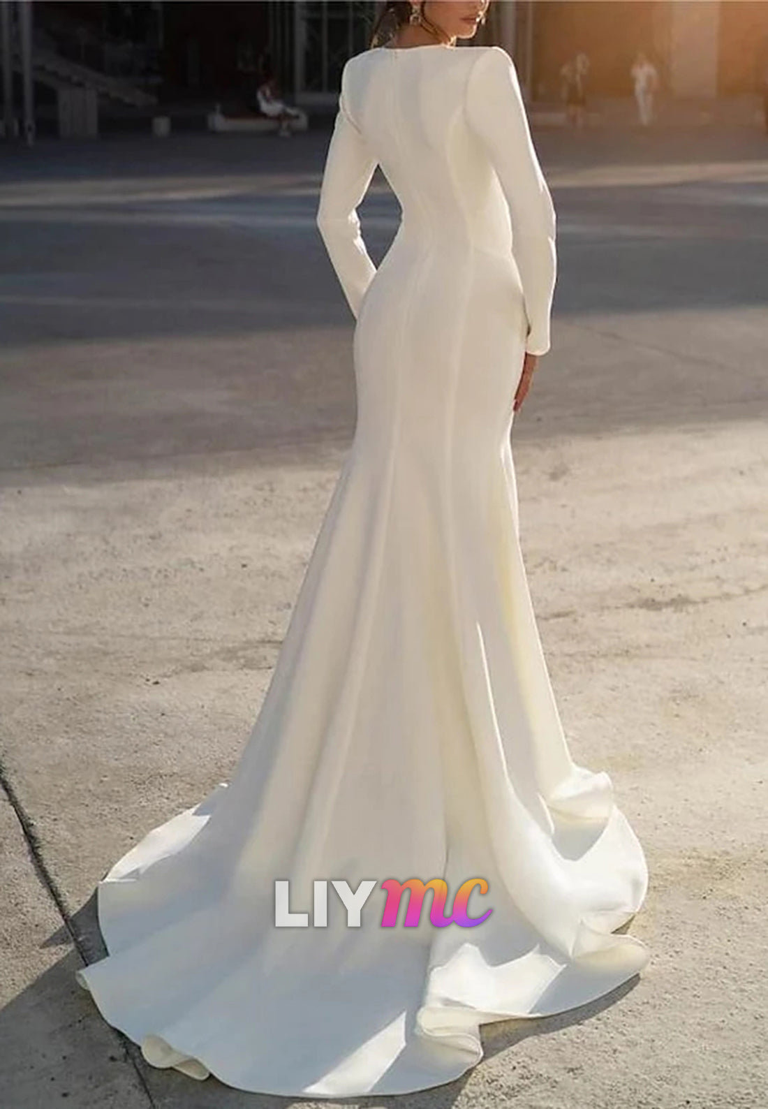 V-Neck Long Sleeves Beaded Sleek Mermaid Wedding Dress