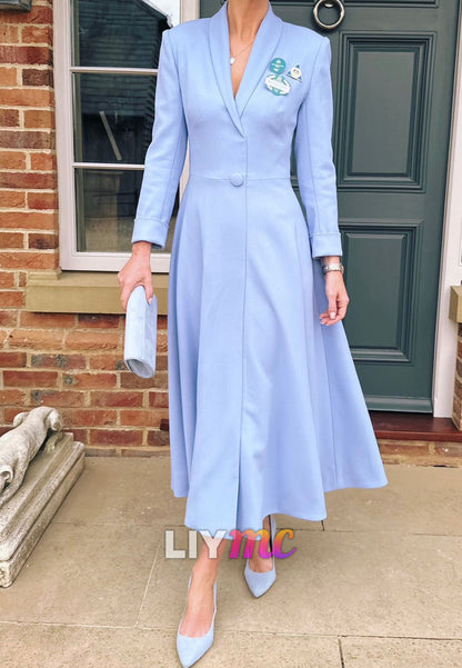 V-Neck Long Sleeves Blazer A-Line Mother of Bride Dress