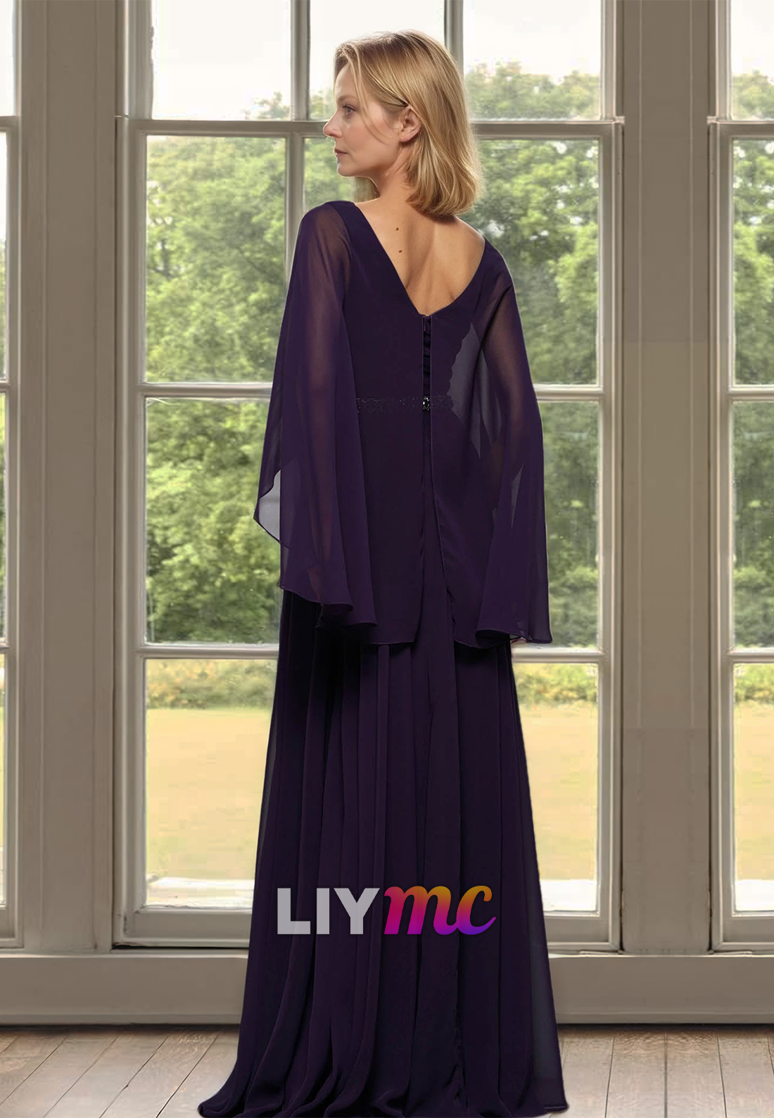 V-Neck Long Sleeves Chiffon Pleated A-Line Mother of Bride Dress Liymc V-Neck Long Sleeves Chiffon Pleated A-Line Mother of Bride Dress Liymc