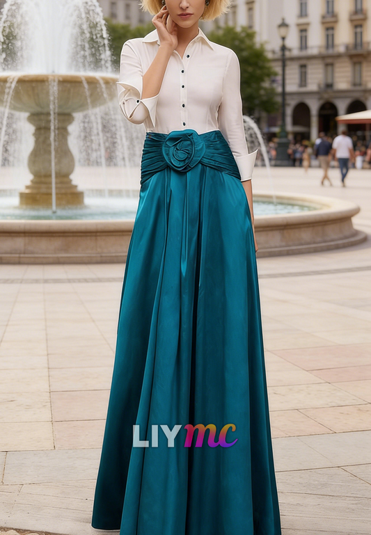 V-Neck Long Sleeves Cocktail Dress A-Line Mother of Bride Dress