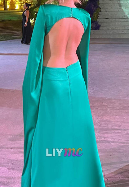 V-Neck Long Sleeves Illusion Sheath Formal Dress