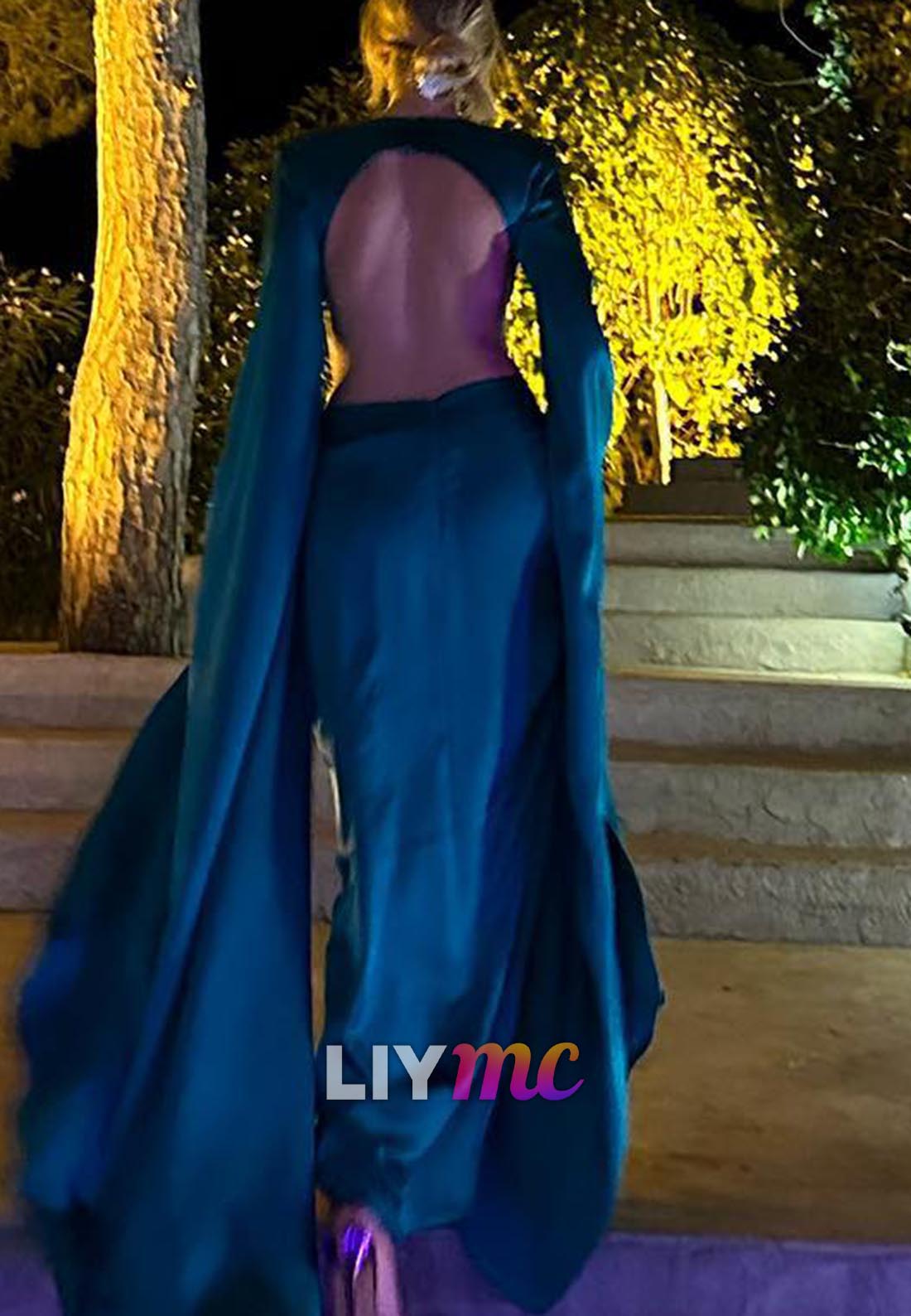 V-Neck Long Sleeves Illusion Sheath Formal Dress