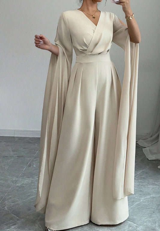 V-Neck Long Sleeves Jumpsuit Wedding Guest Dress