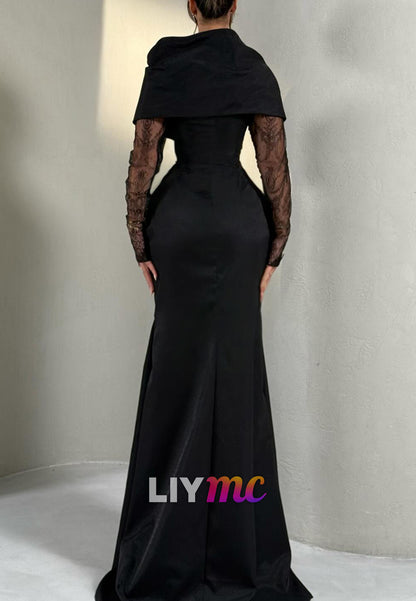 V-Neck Long Sleeves Lace Appliques Mermaid Evening Dress