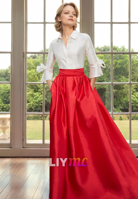 V-Neck Long Sleeves Pleated A-Line Mother of Bride Dress Cocktail Dress