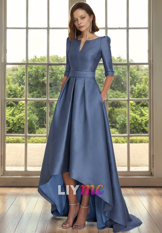 V-Neck Long Sleeves Pleated A-Line Mother of Bride Dress Cocktail Dress