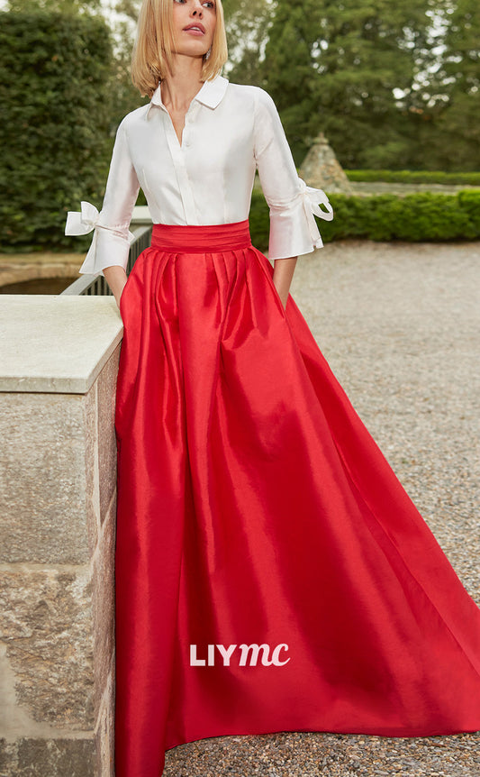 M1261 - V-Neck Long Sleeves Pleated A-Line Mother of Bride Dress Cocktail Dress