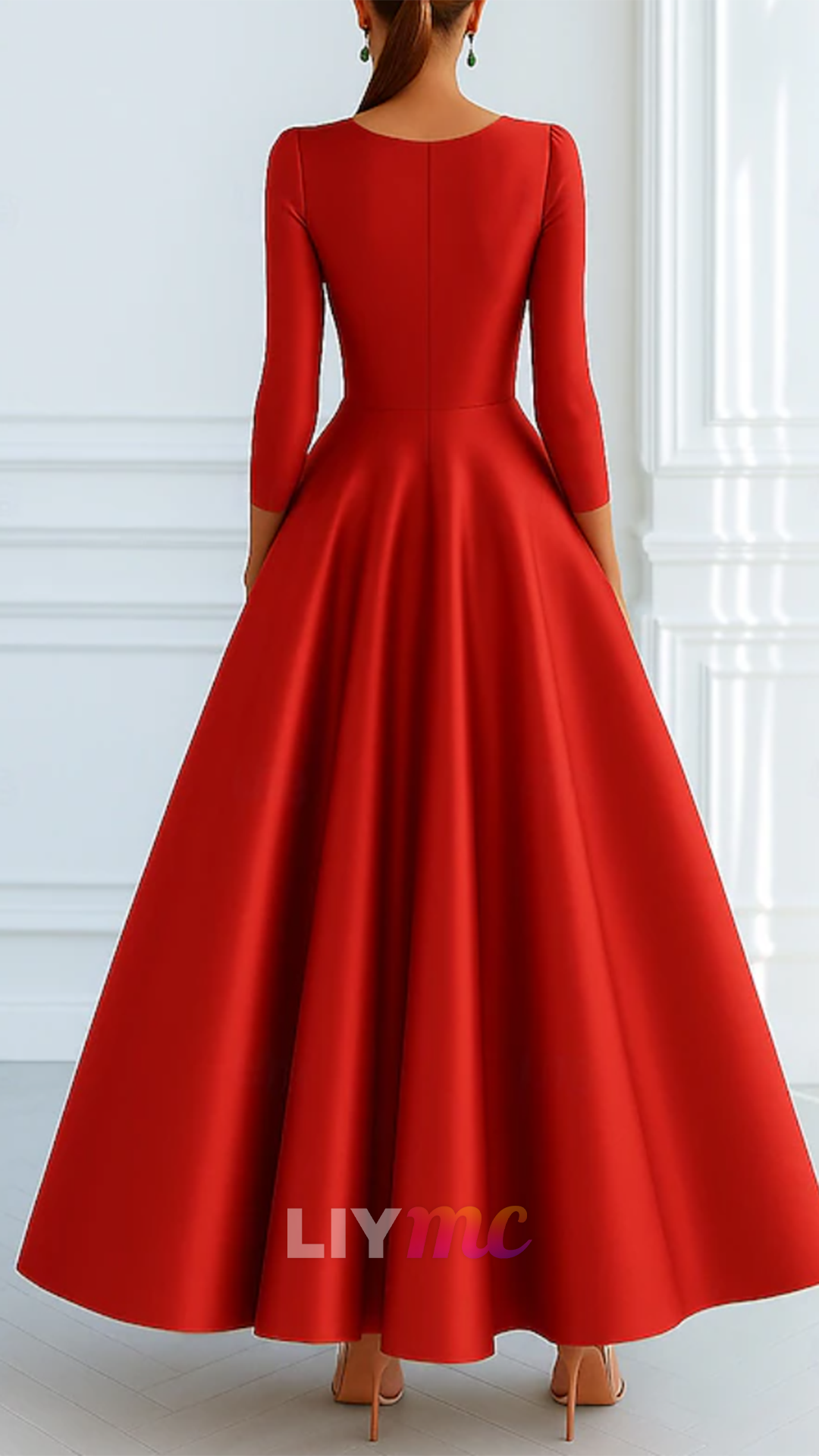V-Neck Long Sleeves Satin A-Line Mother of Bride Dress