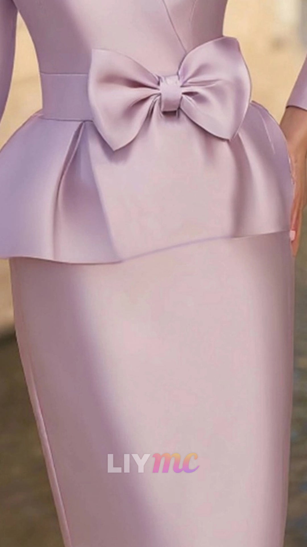V-Neck Long Sleeves Satin Bow Sheath Weddingg Guest Dress