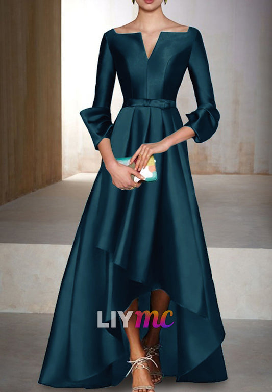 V-Neck Long Sleeves Satin Mother of Bride Dress